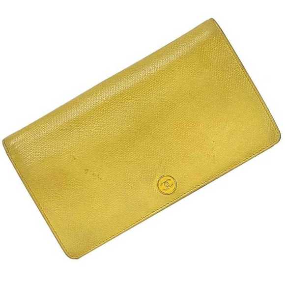 Chanel Bi-fold Long Wallet ec-21016 Yellow Coco Button A20904 Leather 9th Series - Picture 1 of 10